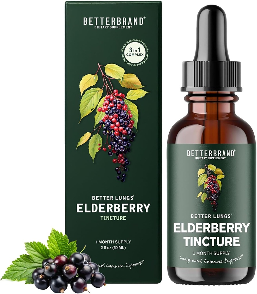 Betterbrand BetterLungs Elderberry Pengaruh Dietary Sugar- All Natural Non-GMO Vegetarian untuk Dukungan Imune Musim Dingin (30 Hari)