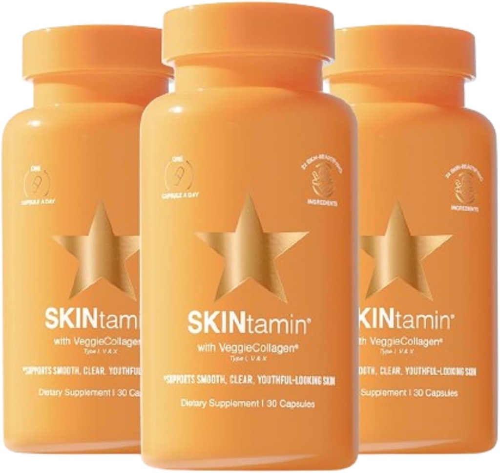 SKINtamin Vegetarian Collagen Pills 124; Best Collagen Suplemen Bagi Perempuan untuk Mendukung Skin Firstistice dan Wrinkles 124; Skin Suppplemen untuk Membantu Mengurangi Blishes (30 Cacah (Paket 3)