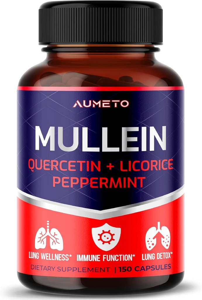 Suplemen Mullein - Enhanced Formula with Quercetin, Licorice for Lung Detox, Respiratory and Immune System Support (150 Count (Paket 1))