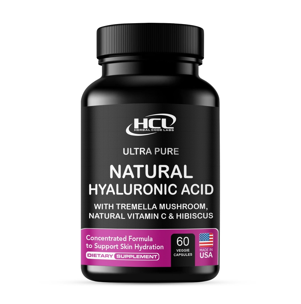 Suplemen Acid Hialronic Natural 5X Stronger Hydration Pil dari Mushroom Tremella Pure dengan Vitamin C & Hibiscus - Skin Suplemen Anti Wrinkle Diet Capsules - vitamin kuku rambut