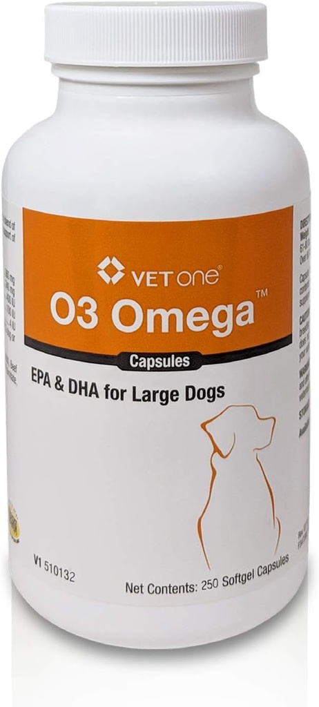 VetOne O3 Omega Soft Gel untuk Large Dogs - Dukungan Acid Gendut - Skin & Coat Tambahan - 250 Kapsul