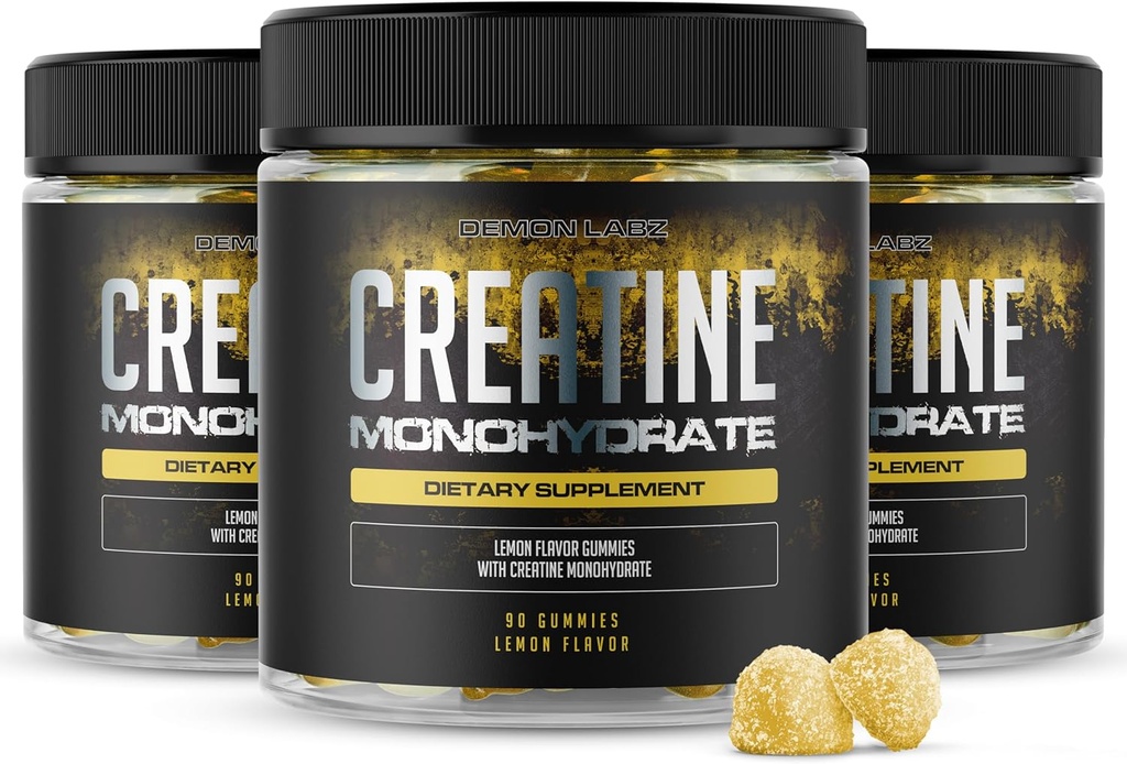 Creatine Monohydrate - Gummies with Lemon Flavor (90 Count (Paket 3)))