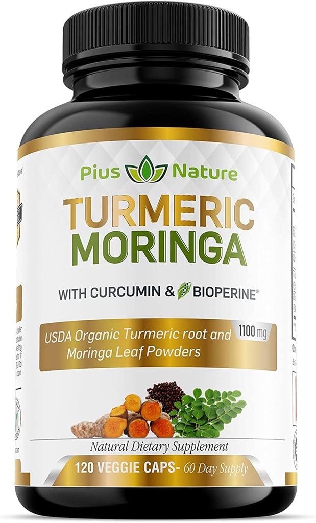 Turmeric Moringa - Suplemen Curcumin Turmeric dan Bubuk Moringa Organik - 120 Veggie Kapsules untuk Perempuan dan Pria