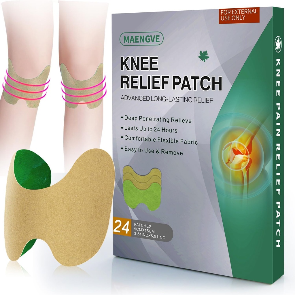 Relief Pain Patch 24 Count - Warming Herbal Knee Patch dengan Mugwort, Capsaicin & Menthol - 12 Hour Long Lasting Knee Dukungan untuk Bone, Gabungan Pain, Muscle Soreness