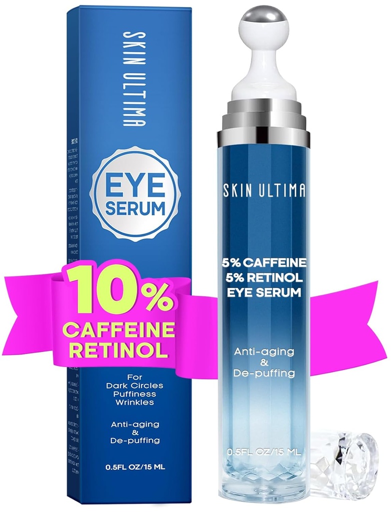 5% Caffeine 5% Retinol Eye Cream for Dark Circles, Puffiniss and Bags, Hyaluronic Acid dan Niacinamide Under Eye Cream Anti Aging, Eye Serum for Fine Lines, 360 ° Eye Massage Ball Roller