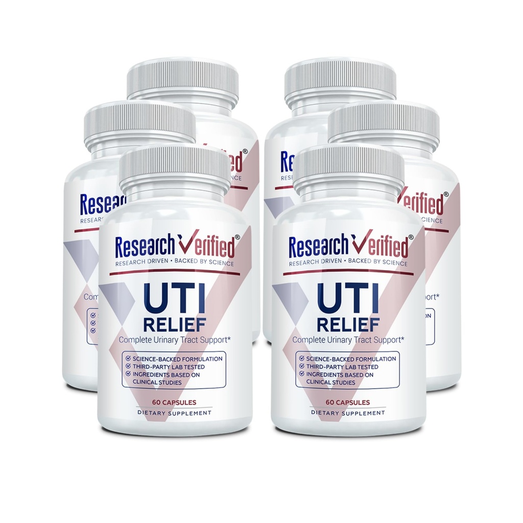 Research Verified UTI Relief - Urinary Tract Supplement - 100% Natural, Vegan with Lingonberry, Cranberry & D-Mannose - 6 Botol (6 Pasokan Bulan)