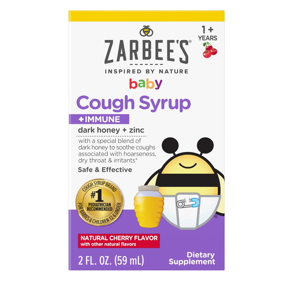 Zarbee 's Baby Honey Cough Syrup + Ammune for Baby 1224 Months, Safe & Effective Cuugh Syrup with Sootthing Dark Honey & Zinc for Immune Support *, Drug & Alcohol- Free, Cherry, 2 flies