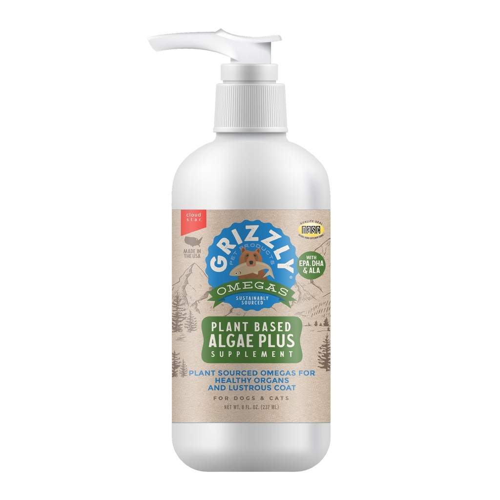 Grizzly Pet Products Algal Plus Omega 3-6-9 Food Suplemen untuk Anjing dan Kucing, 8 Ounce Bottle
