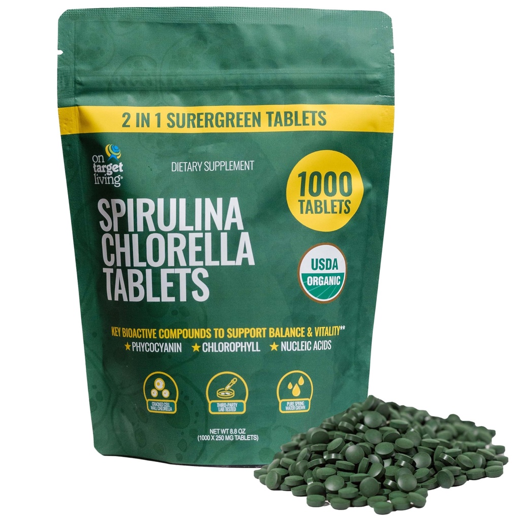 Pada Target Hidup Spirulina Organik Chlorella 124; Supergreens 124; USDA Organik 124; 1000 Tablet - 250 G (8.8 oz) yaitu 124; Vegan 124; Dukungan Ammunian 124; Alkalyzing Atter4; NUtrient Detient 124; Protein Desense