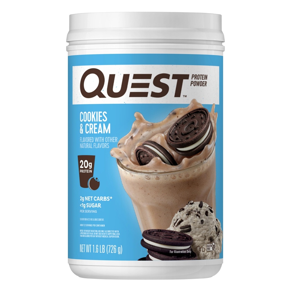 Quest Nutrection Cookies & Cream Protein Powder, 20g Protein, 1g Sugar, Low Carb, Gluten Free, 1.6 Pound, 24 Servis