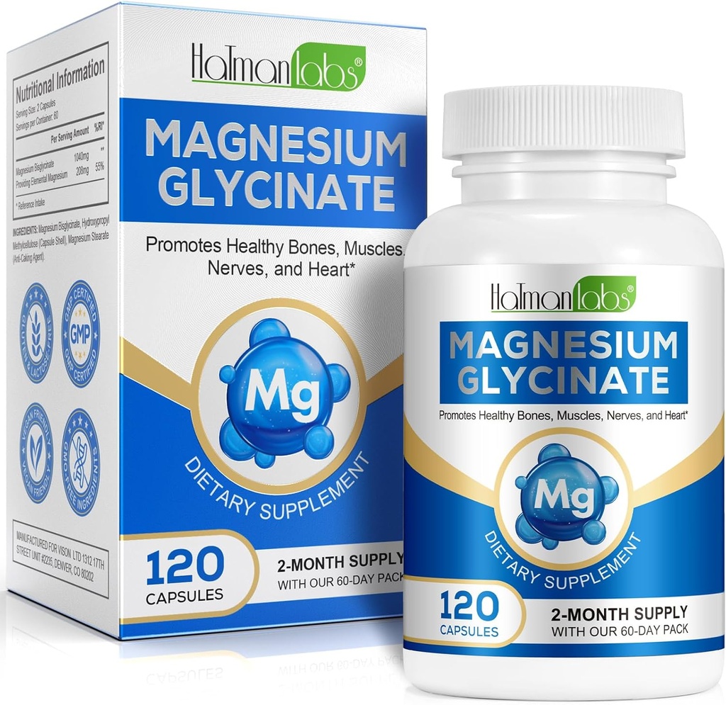Magnesium Glycinate murni, Magnesium Absorpsi Tinggi, Suplemen Magnesium Kaki, Otot, Nerve, Kesehatan Tulang, 120 Magnesium Glycinate Kapsul