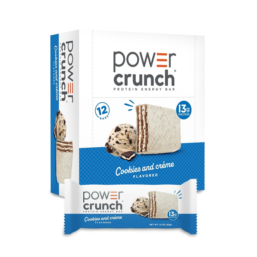 Power Crunch Protein Bars, Snack Protein Tinggi dengan Rasa Lezat, Cookies dan Crème, 1.4 Ounce (12 Count)