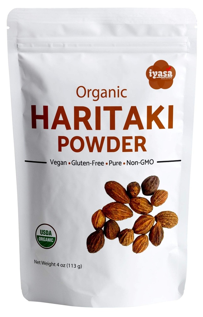 Iyasa Holistical Organic Haritaki Powder, Harde, Harad, Terminalia chebula, Kadakapudi, Ayurveda ramuan untuk Divalry, Gas Relief, Healthy Bowel Fungsi, superfood, Pelet Resleable 4 oz