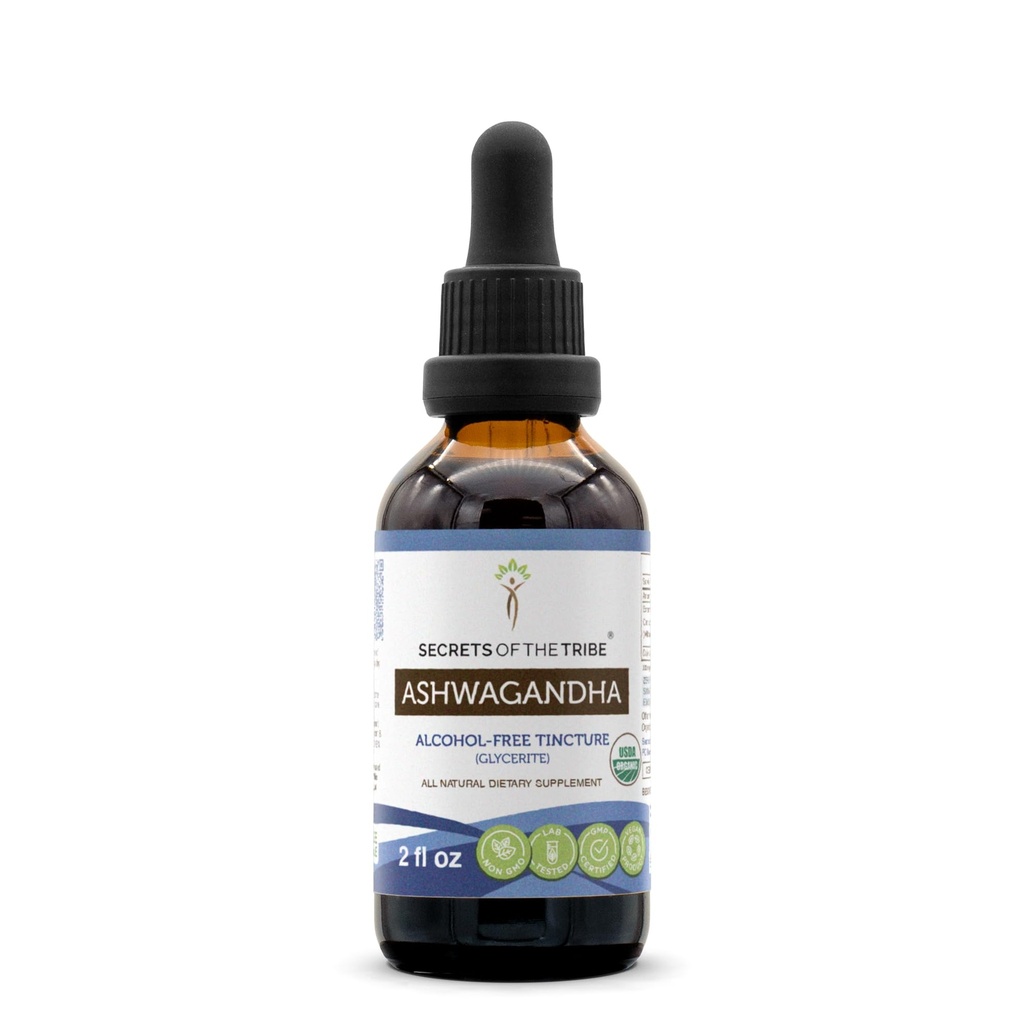 Ashwagandha USDA Organik Tincture Alcohol-Extract Bebas, Ashwagandha Getania Somnifera Anti- Stres dan Relaxation (2 FL OZ)