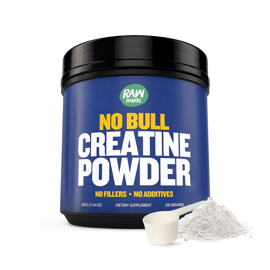 "No Bull" Creatine Powder, Suplemen Bulk Creatine Monohydrate untuk Pemulihan Lebih Cepat, Peningkatan Volume Otot, Kekuatan & Kekuatan, Mikronisasi Creatine untuk Pria & Kreatine untuk Perempuan, 500g