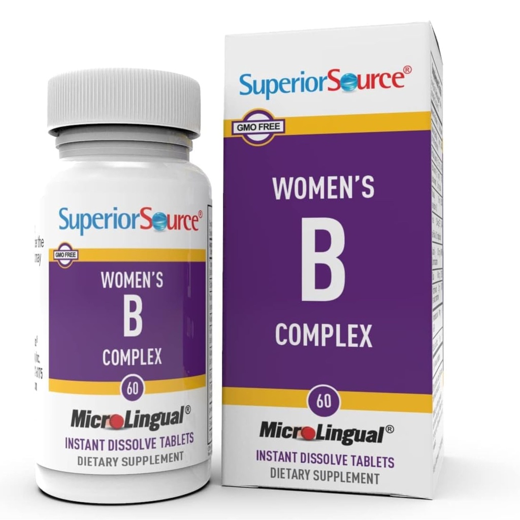 Superior Source Women? s B Complex - Dukung Energi untuk Perempuan - Multivitamin B12, Vitamin B3 & More - B Vitamin Aid Heart Health - 60 Sublingual Dissoling Tablet