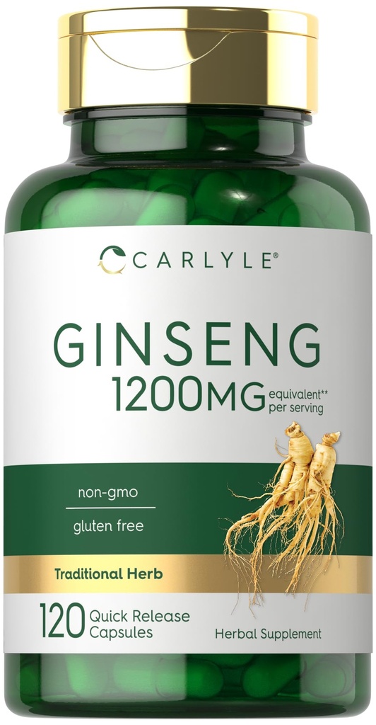 Carlyle Ginseng Extract Supplement: 124; 120 Capsules 14; 1200mg 124; Pil untuk Pria & Perempuan; Non-GMO dan Gluten Bebas