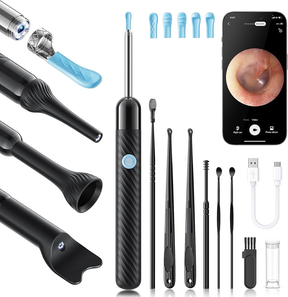 Loyker X6 Ear Wax Removal Tool Camera, Ear Cleaner with Camera, FSA - HSA Store Eligity, Kamera Ear 1080P dengan sinar 6LED untuk Telinga / Hidung / Tenggorokan / Tonsil Stone Examination, Hitam
