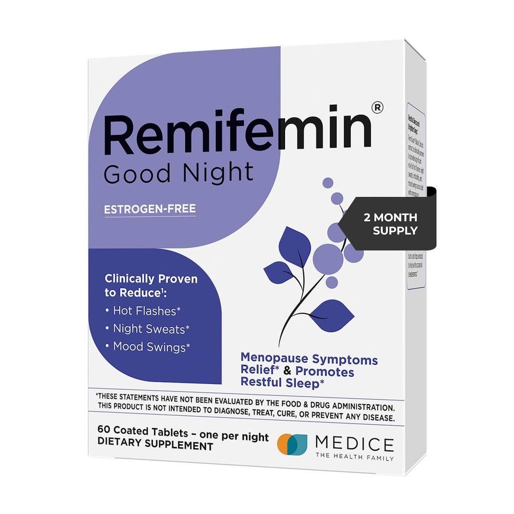 Remitemin Good Night - Menopause Symptoms Relief & Revelful Sleep Dupport - Clinically Proven Ingreations - Menopause Suplemen - Black Cohosh - Estrogen- Free - Made in Jerman - 60 tablet