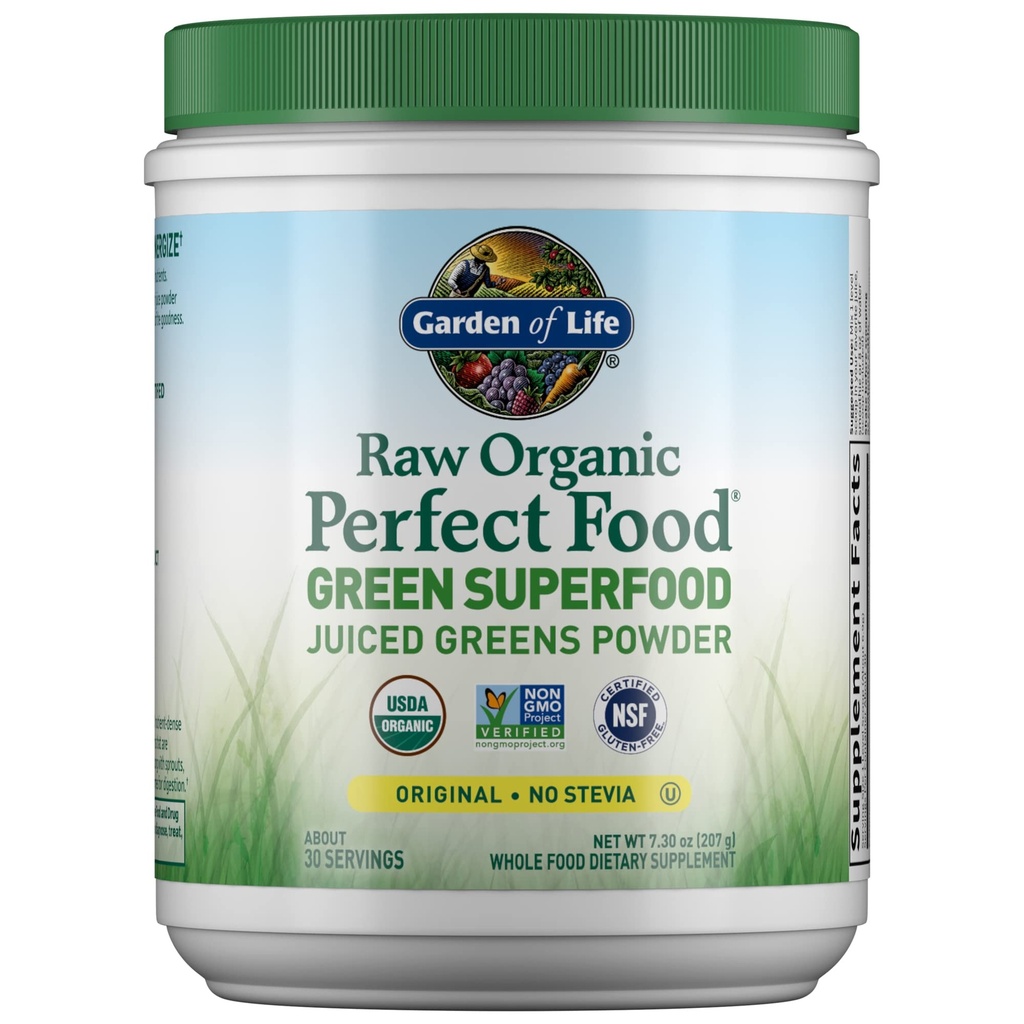 Garden of Life Raw Organic Food Green Superfood Juced Powder - Original Stevia- Free, 30 Servings, Nun-GMO, Gluten Free Whole Food Diet Suppplemen, Alkaze, Detoxify, Energize