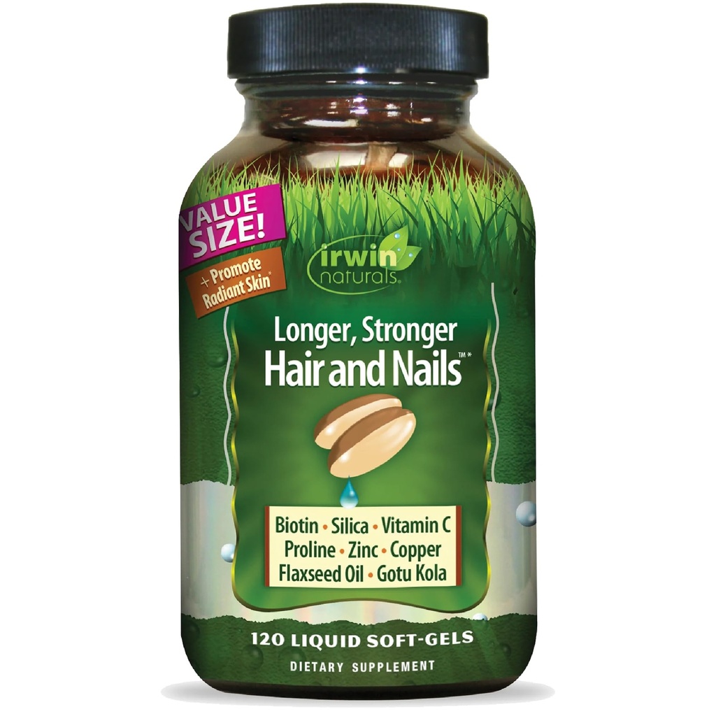 Irwin Ionger, Stronger Hair dan Nails - 120 Liquid Softgeels - Promotes Vibrant Shine Texture & Kekuatan - 60 Total Servis