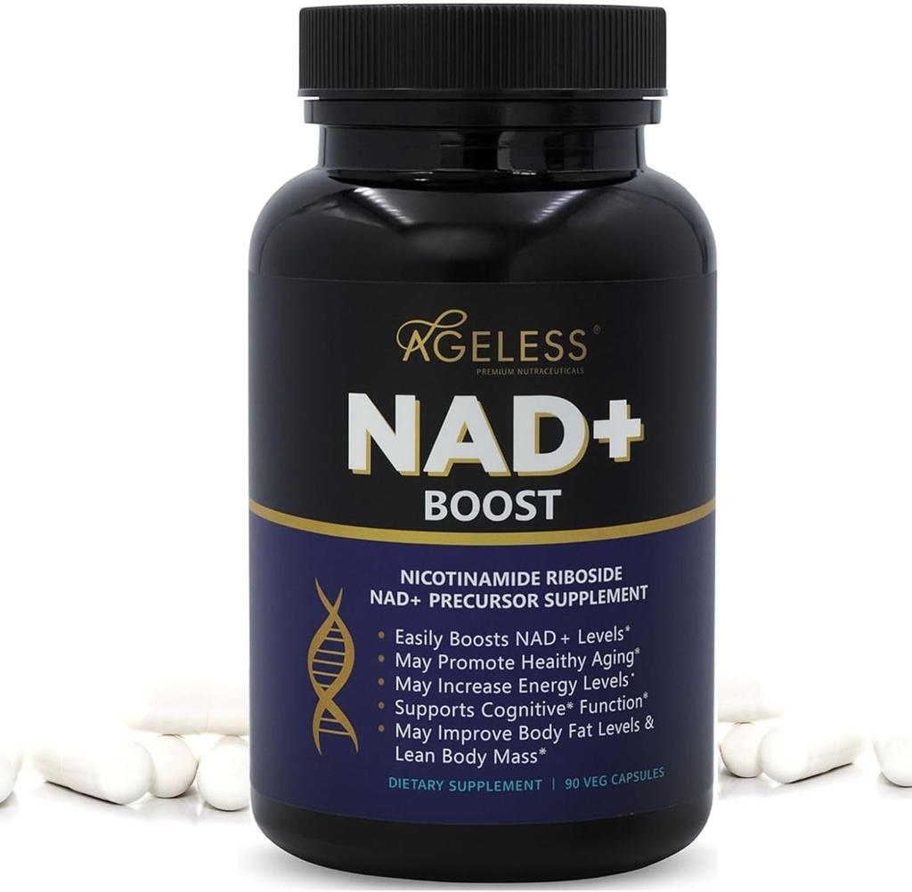 Suplemen NAD + tanpa usia untuk Perempuan & Pria 124; 300mg Nicolingamide Riboide Chloride 124; Tambahan Diet untuk Anti- Aging 124; Supports Energy, Focus, Stamina, Fat Metabolisme & Kognitive Fungsi - 90 Capsules