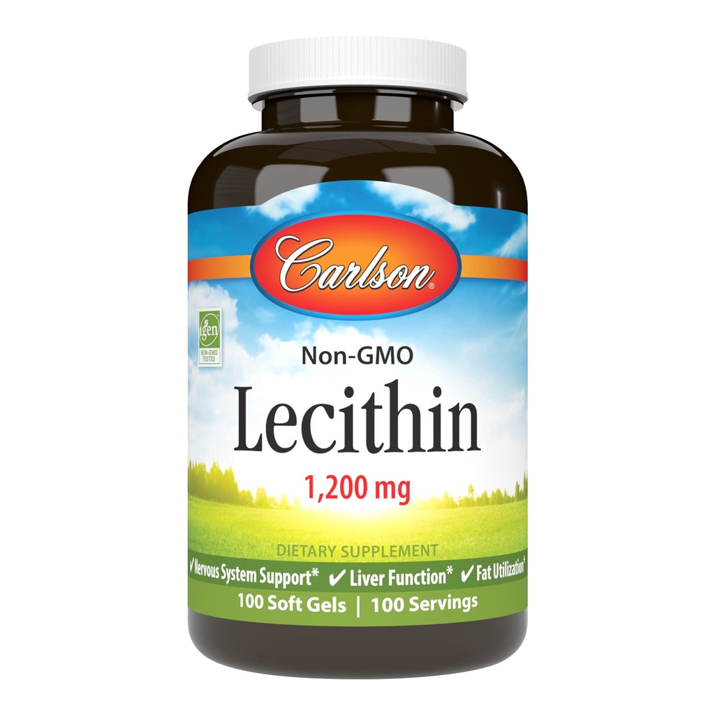 Carlson - Lecithin, Non- GMO, 1200 mg, Nervous System & Liver Fungsi, Unbleched Soy Lecithin, 100 Softgeels