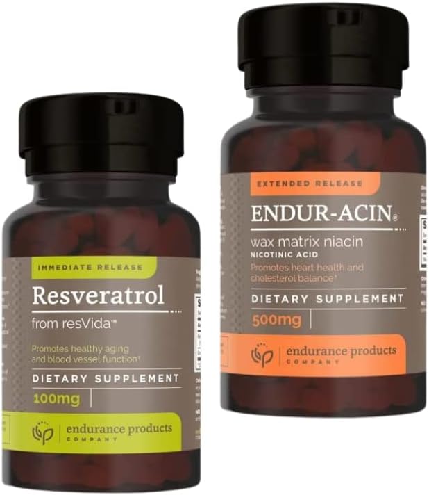 Endurance Product Reveratrol Suplemen - Grape Skin Extract - 100mg Trans- Resveratrol Antioksidant dan ENDURIN Niacin - Vitamin B3 Niacin 500mg Extended Rilis & Lower-Flus