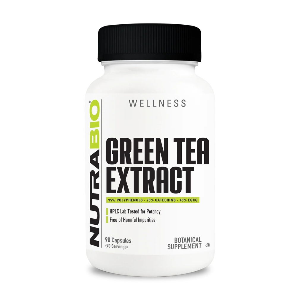 NutraBio Green Tea Extract, Adds Antioksidant Benefts and Helling Overall Health and Well- Being, 500mg - 90 Kapsul