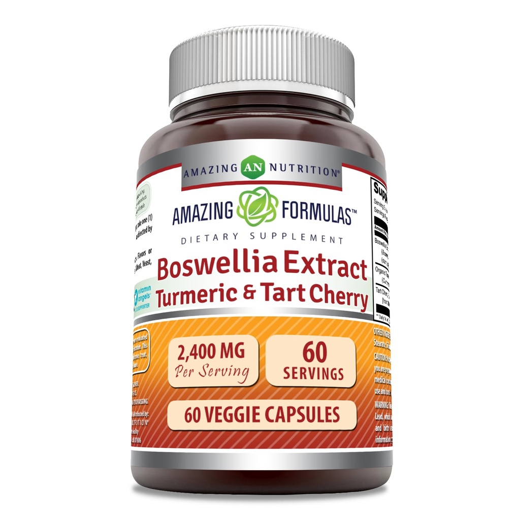 Amazing Formula Boswellia Extract Turmeric dan Tat Cherry Suplement 12.4; 2400 Mg Per Serving 14; 60 Veggie Capsules 126; Non-GMO 124; Gluten Free 124; Dibuat di AS