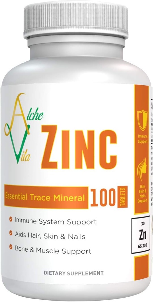 AlcheVita Zinc 50mg - High Bio- Avability - Escate Trace Mineral - Suplemen Imune, Bones, Skin & Muscle Support