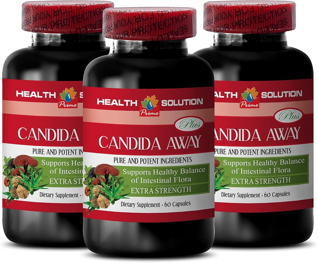 Suplemen Dukungan Imunitas - Candida Away Plus - Digeptical Candida Cleanse Ekstra Pill - Digetical - Candida Cleanse untuk Perempuan dan Pria - Candida Overgrowth - 3 Botol 180 Capsules