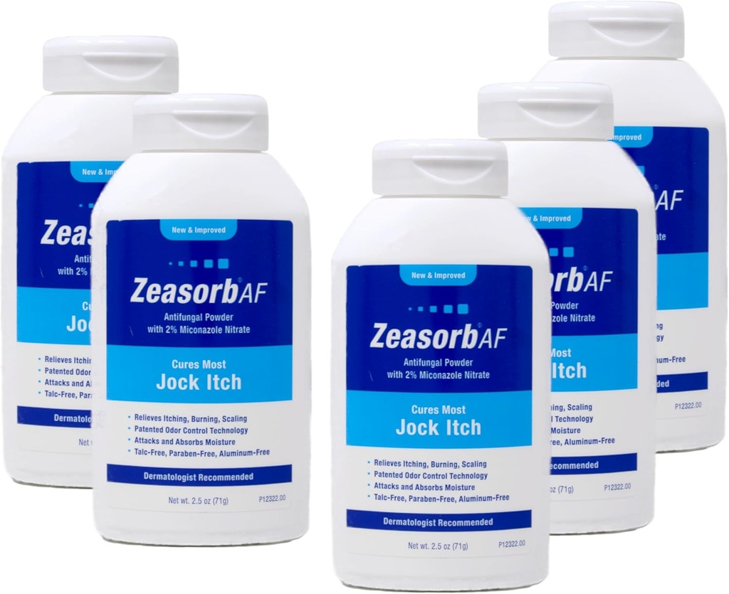 AF Antifungal Powder dengan 2% Miconazole Nitrate, Cures Most Jock Itch, 2,5 oz (Pack of 5)