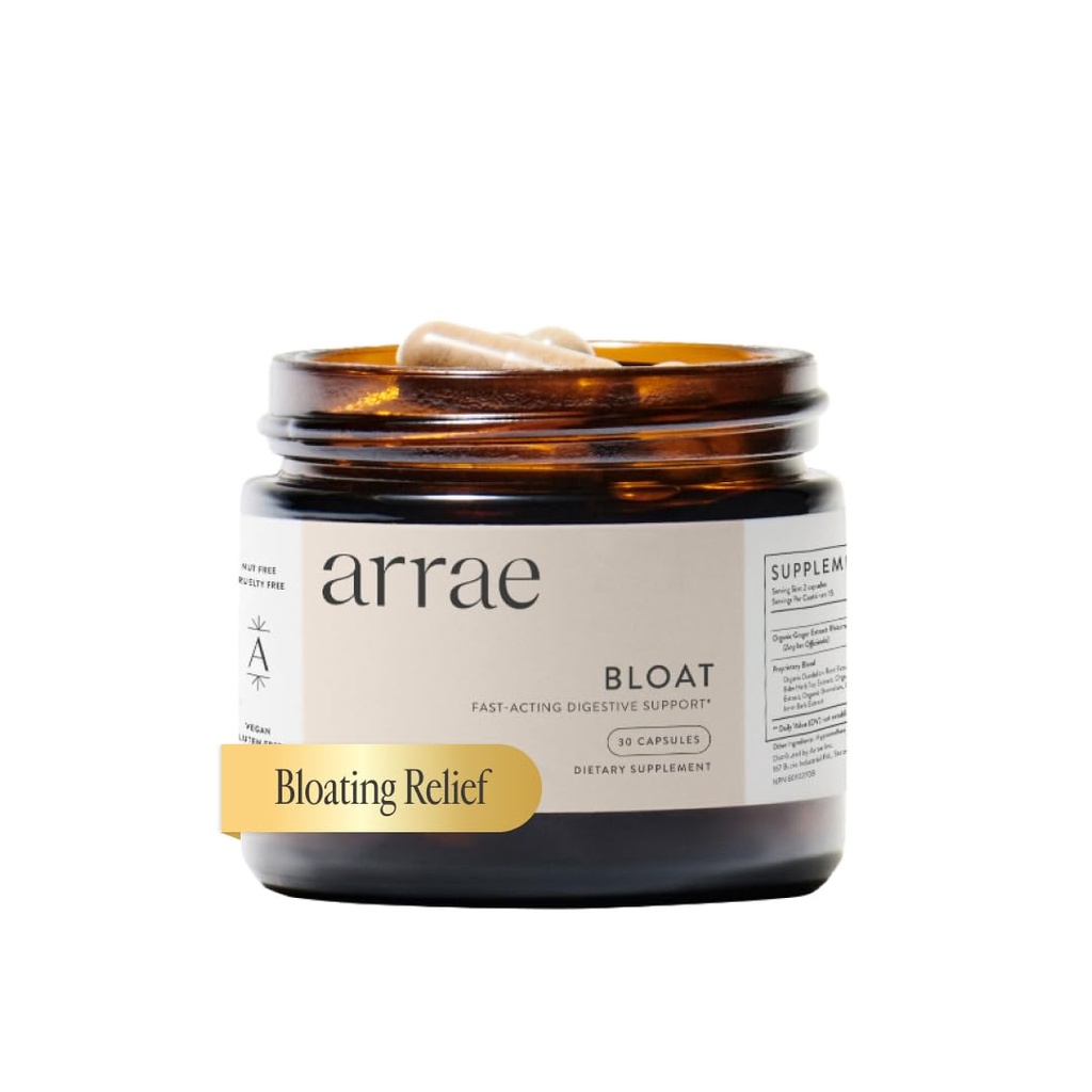 Arrae Fast- Acting Bloating Relief Digetical Enzymes, All Natural Bloat, Gas & Inditraffic Relief Capsules (30 Count)