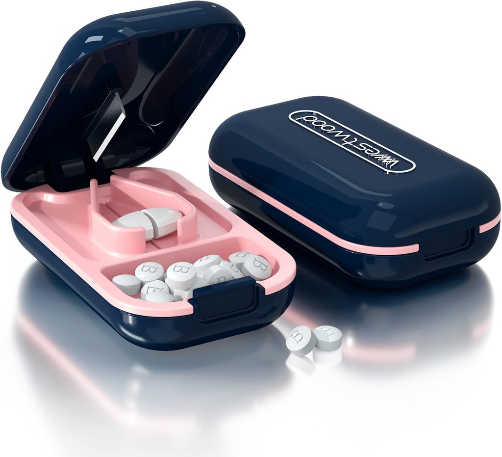 Pill Cutter, Pill Splitter untuk Cutting Small Pills atau Large Pills in Half, Cuts Pills, Vitamin, Tablet, Sindless Steel Blade, Travel Sized (Pill Cutter, Blue)