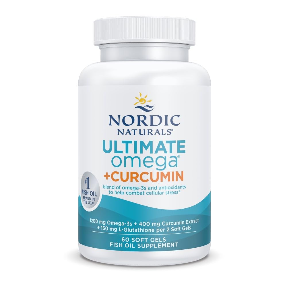 Nordic Omega Curcumin, Lemon - 60 Soft Gels - 1200 mg Omega-3 + 400 mg Optimined Curcumin - Combats Cellular Stress - Non-GMO - 30 Servings