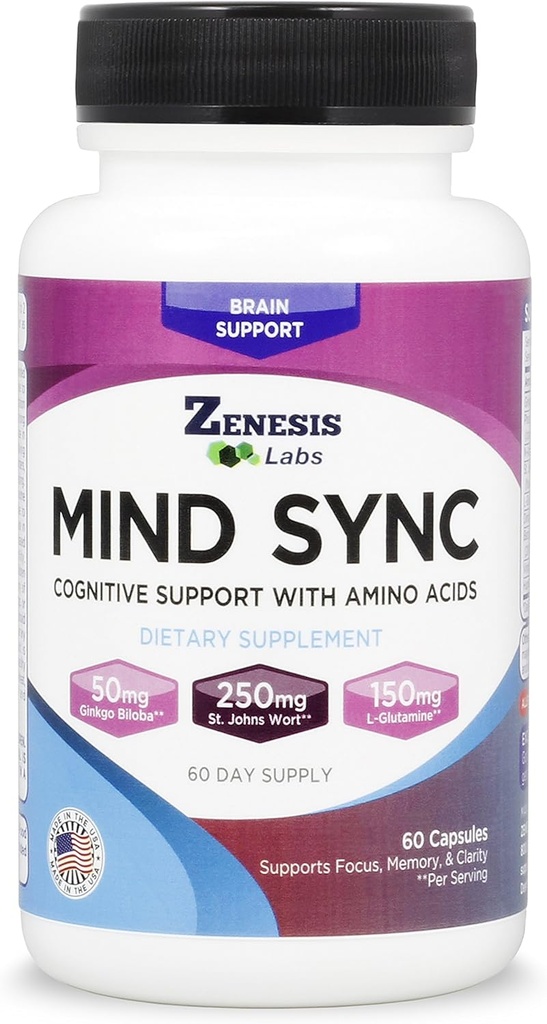 Zenesis Labs Mind SYNC - 60 Kapsul dengan Ginkgo Biloba, St John 's Wint & L- Glutamine