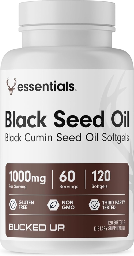 Bucked Up Black Seed Oil 10000mg Per Serving (Black Cumin Seed Oil) Esensial (60 Servings, 120 Softgels)