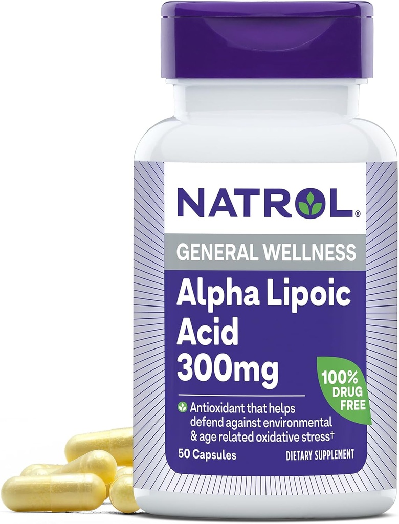 Natrol Alpha Lipoic Acid 300 mg, Tambahan Dietary untuk Jenderal Wellness, 50 Capsules, 50 Hari Suppply