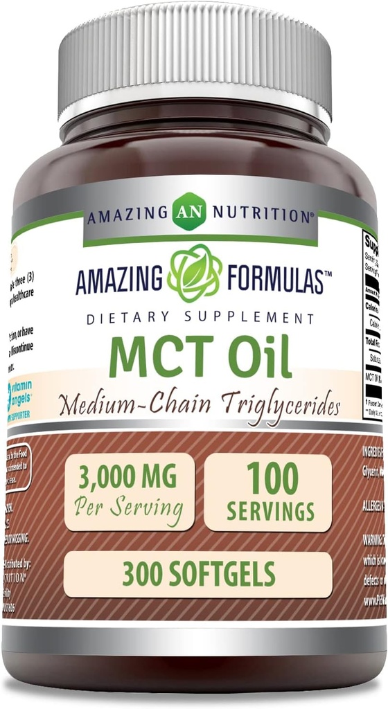 Amazing Formulas MCT Supplemen 124; 1000 Mg per Serving 12.4; Softgels 124; Non-GMO 124; Gluten- Free 124; Dibuat di USA (1 Pack, 300 Count)