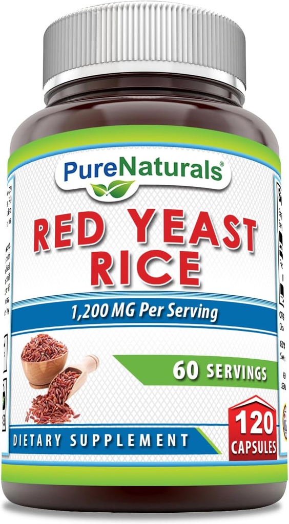 Murni Rice Yeast Merah 1200 Mg per Serving, 120 Capsules Suplemen 12.4; Non-GMO 124; Gluten Gratis 124; Dibuat di AS