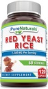 Murni Rice Yeast Merah 1200 Mg per Serving, 120 Capsules Suplemen 12.4; Non-GMO 124; Gluten Gratis 124; Dibuat di AS