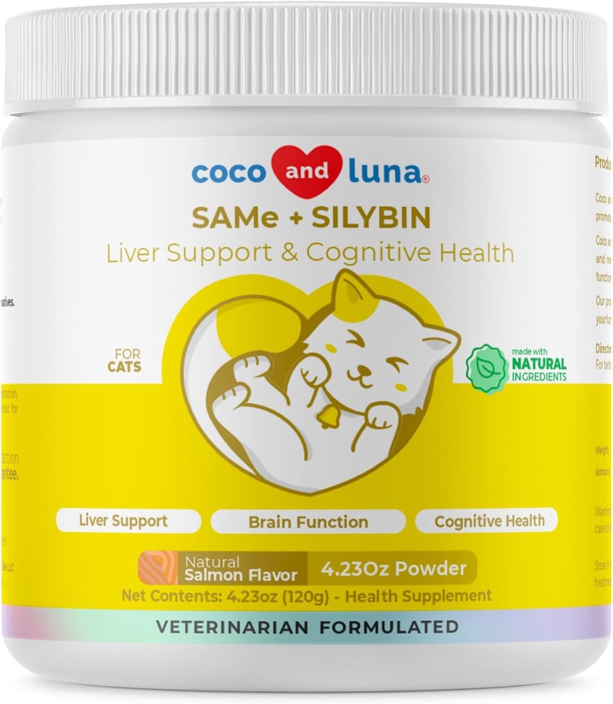 Sama dan Silybin untuk Kucing - S-Adenosyl- L-Methionine - 120g Powder - Pendukung Hati - Promosi Kognitif dan Dukungan Hati