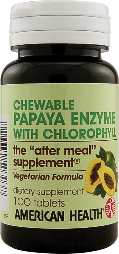 American Health Papaya Enzyme with Chlorofil - 100 Chewable Tablet - Promotes Nutrient Absorpsi - Non-GMO, Vegan, Gluten Free - 33 Servings