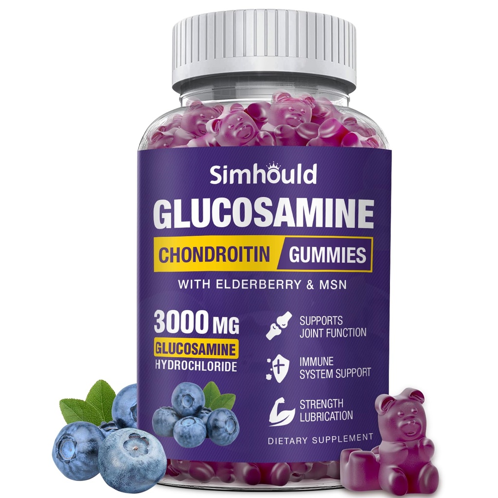 Glucosamin Chondroitin Gummies - 3000MG Tambahan Dukungan Bersama dengan MSM & Elderberry, Flexibility, Antioksidant Immune Dukungan untuk Dewasa, Pria & Perempuan