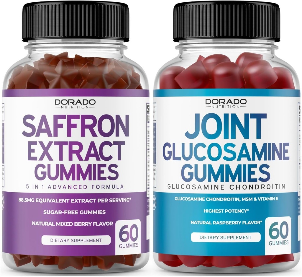 Saffron (60 Mimmium) Premium 5 dari Formula 1 Advanced - Delicious Raspberry Flavor dan Glucosamin Chondroitin Suplemen Gabungan (60 Count) Persediaan Gabungan untuk Pria & Perempuan - Vegan Aman & Dibuat di AS