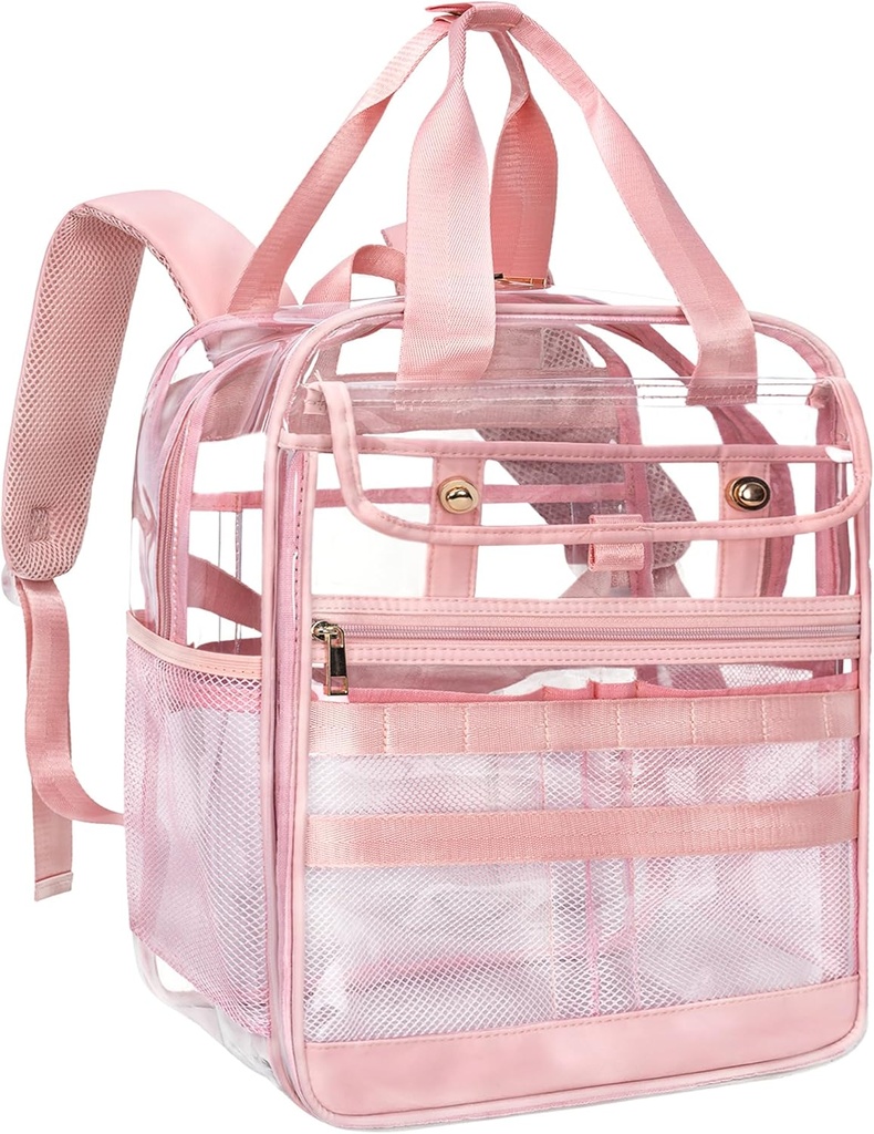 Clear Heavy Duty PVC Transsparent Backpack, Large Practical Multi- Pocket for Work, Travel (Pink)