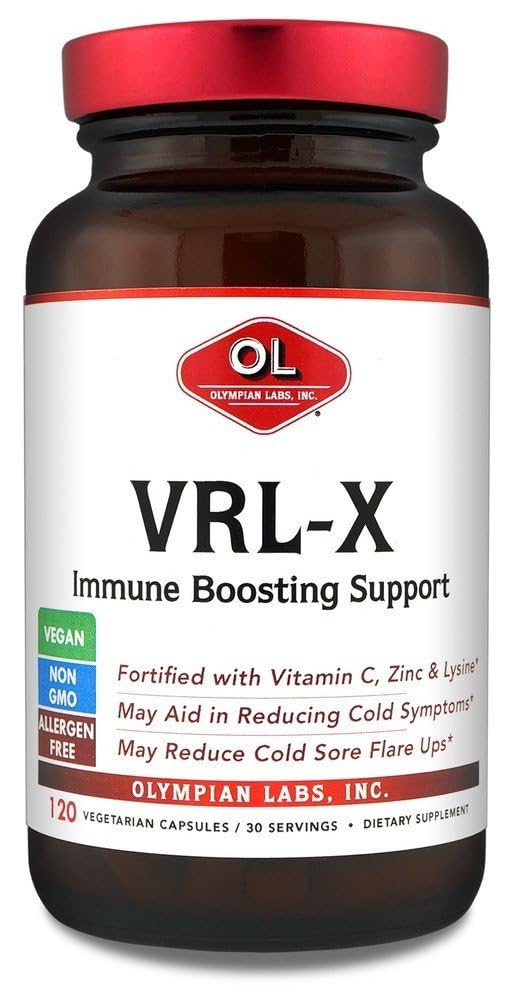 Lab Olympian VRL-X Advanced Imune Dukung, Vitamin C, Zinc & Lysine, May Aid in Cold Sore Relief, 120 Capsules