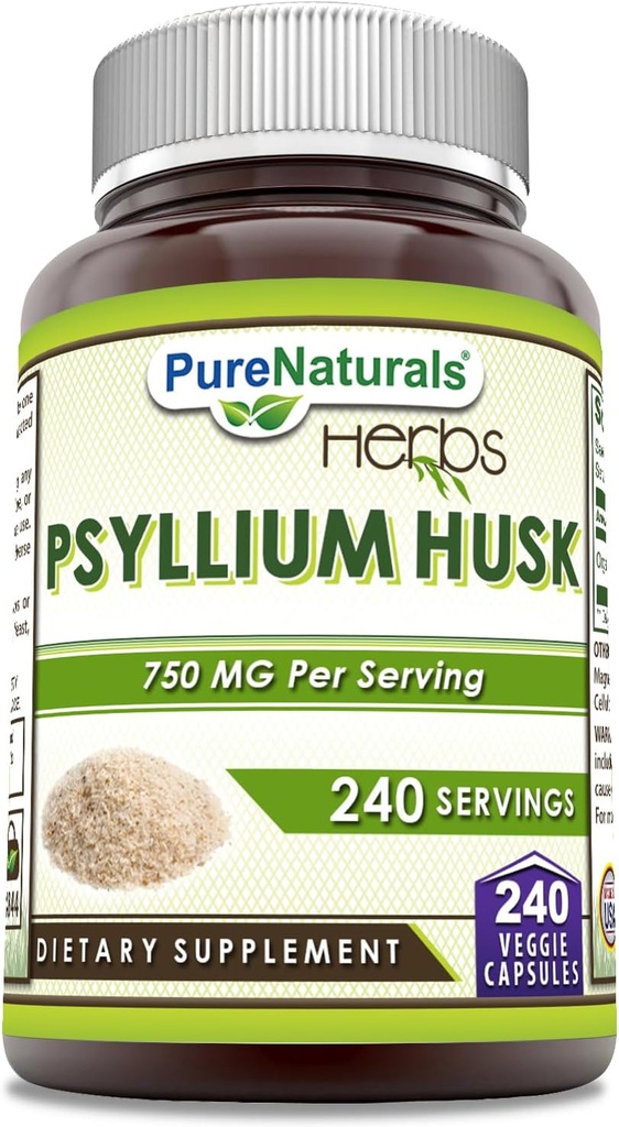 Suplemen Psyllium Husk Murni: 750 Mg Per Serving 124; 240 Vevgie Capsules 124; Non-GMO 124; Gluten- Free 124; Made in USA
