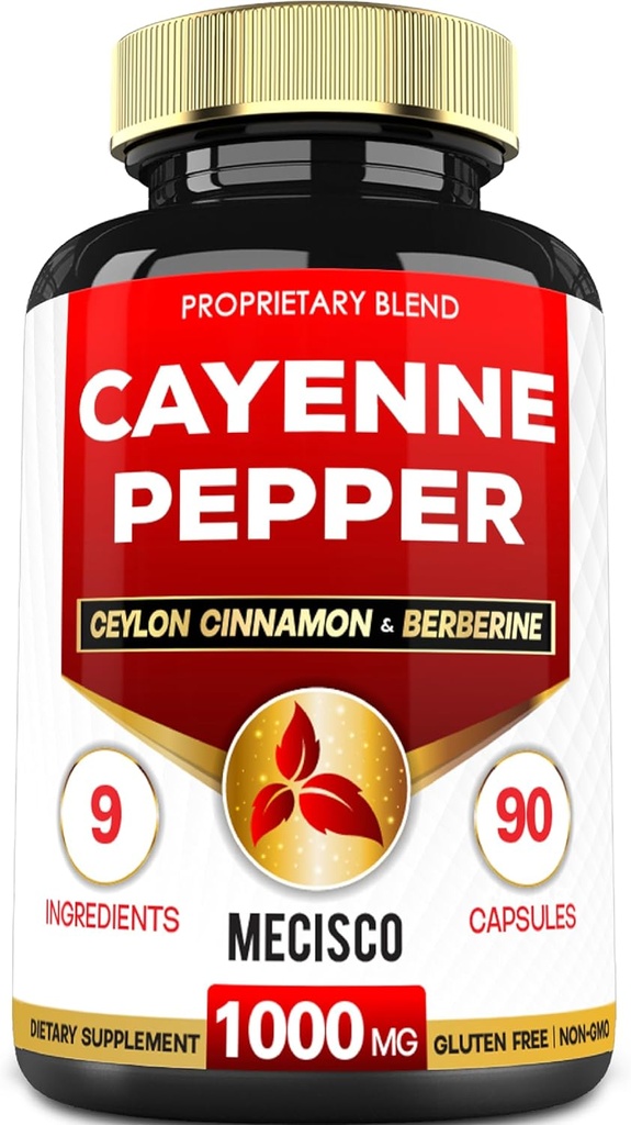 Cayenne Pepper Suplemen dengan Turmeric Curcumin Root, Berberine HCI, Ceylon Cinnamon Bark & More - 90 Capsules - Dukung Kesehatan Divalry, Sistem kekebalan dan keseimbangan Tubuh